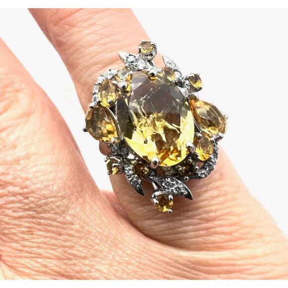 Chuck Clemency Yellow Citirne White Spinel Gemstone Ring Sterling Silver Size 6 - Picture 2 of 5